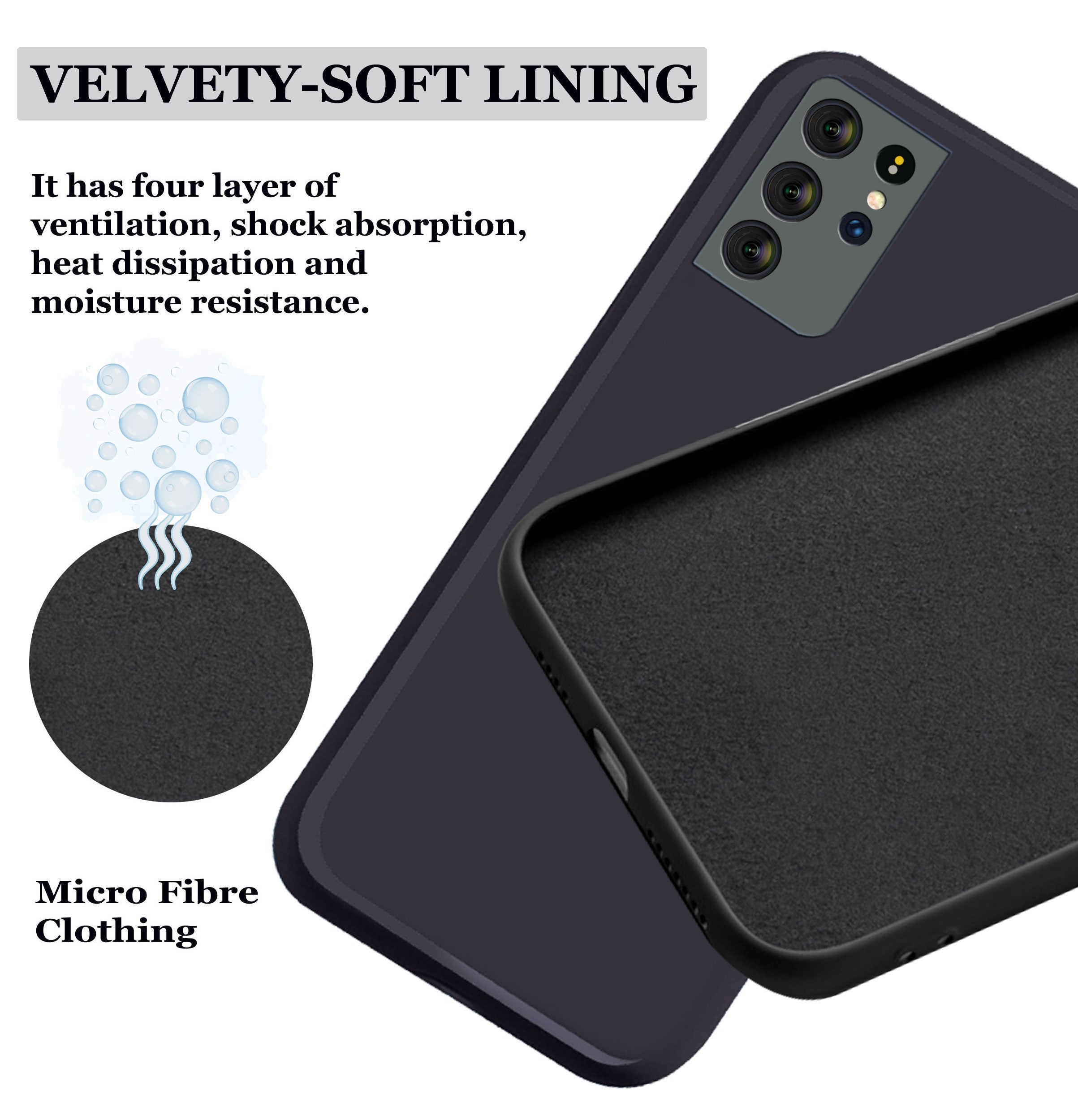 Liquid TPU Silicone Matte Back Cover Case For Samsung S21 Ultra - Black