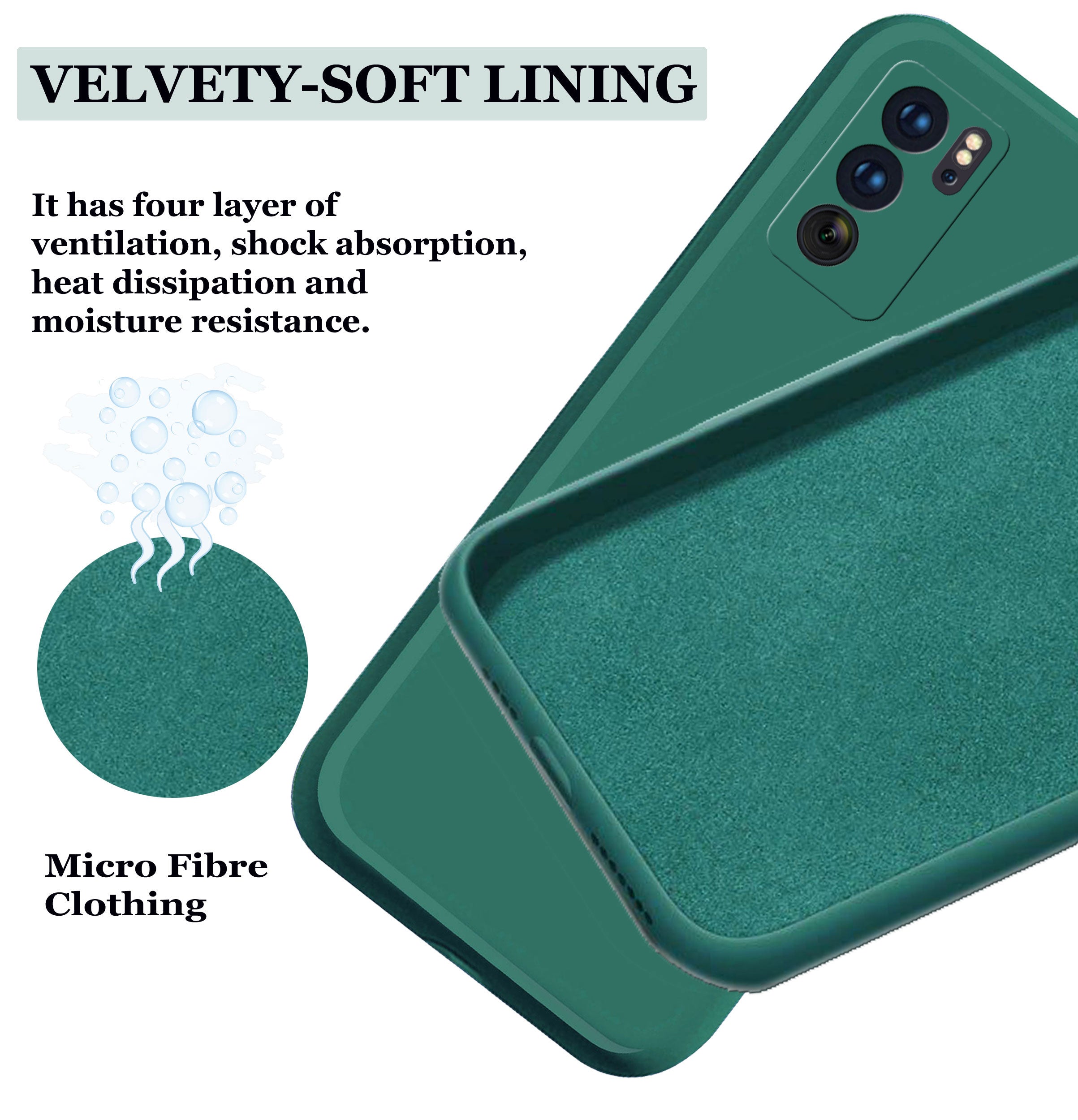 Reno 6 Pro Liquid Silicone Back Cover Case With TPU & Matte Finish - Dark Green