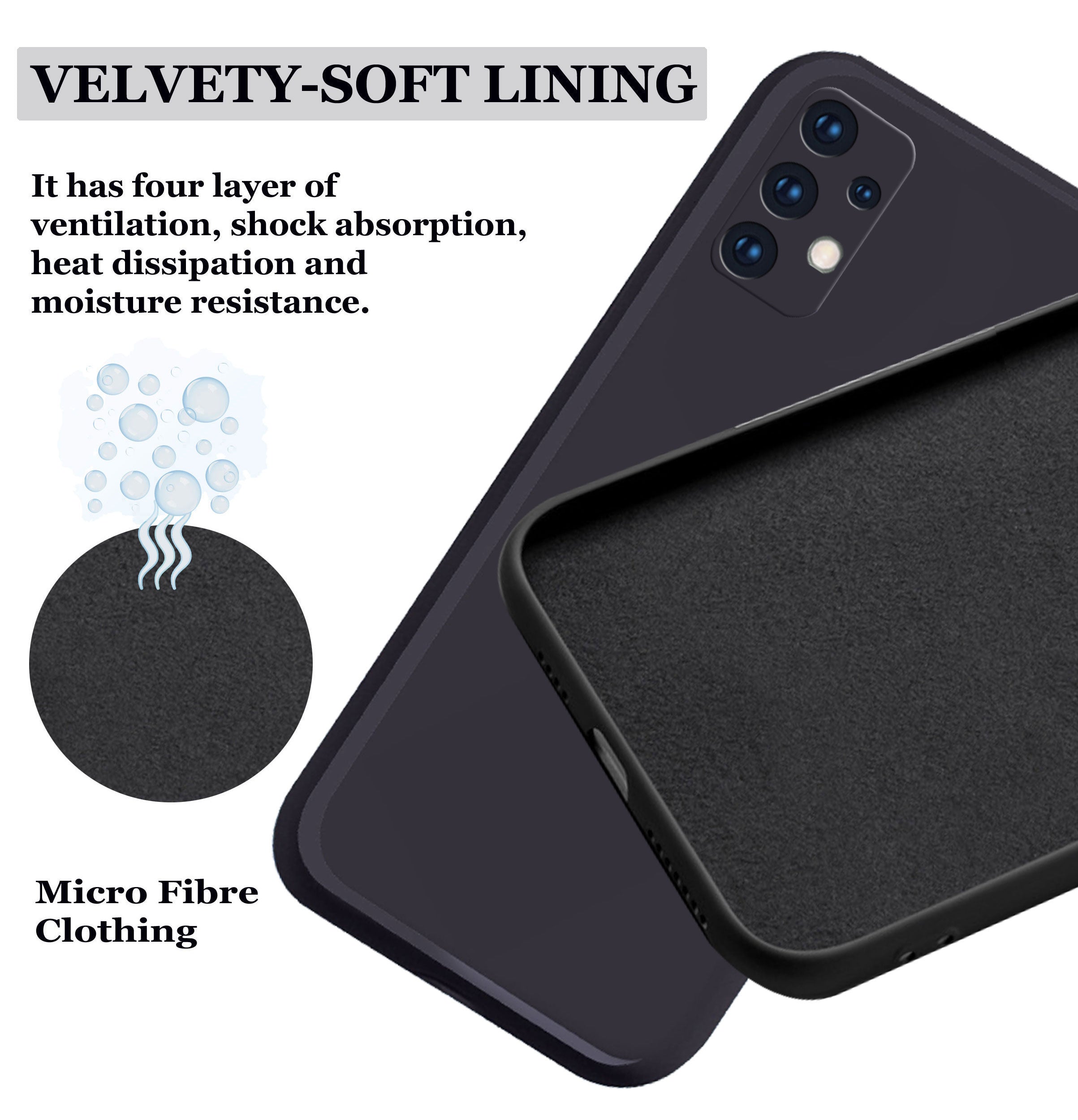 Liquid Silicone Back Cover Case For Samsung A72 With TPU & Matte Finish - Black
