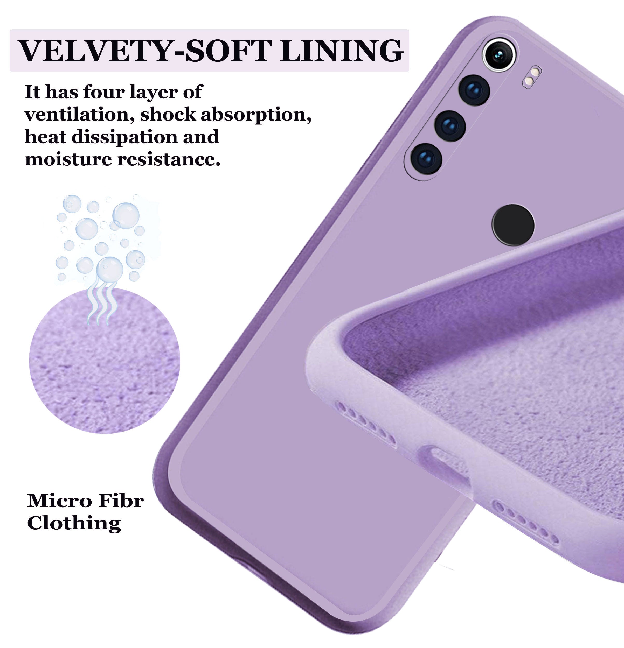 Redmi Note 8 Liquid Silicone Back Cover Case With TPU & Matte Finish - Purple