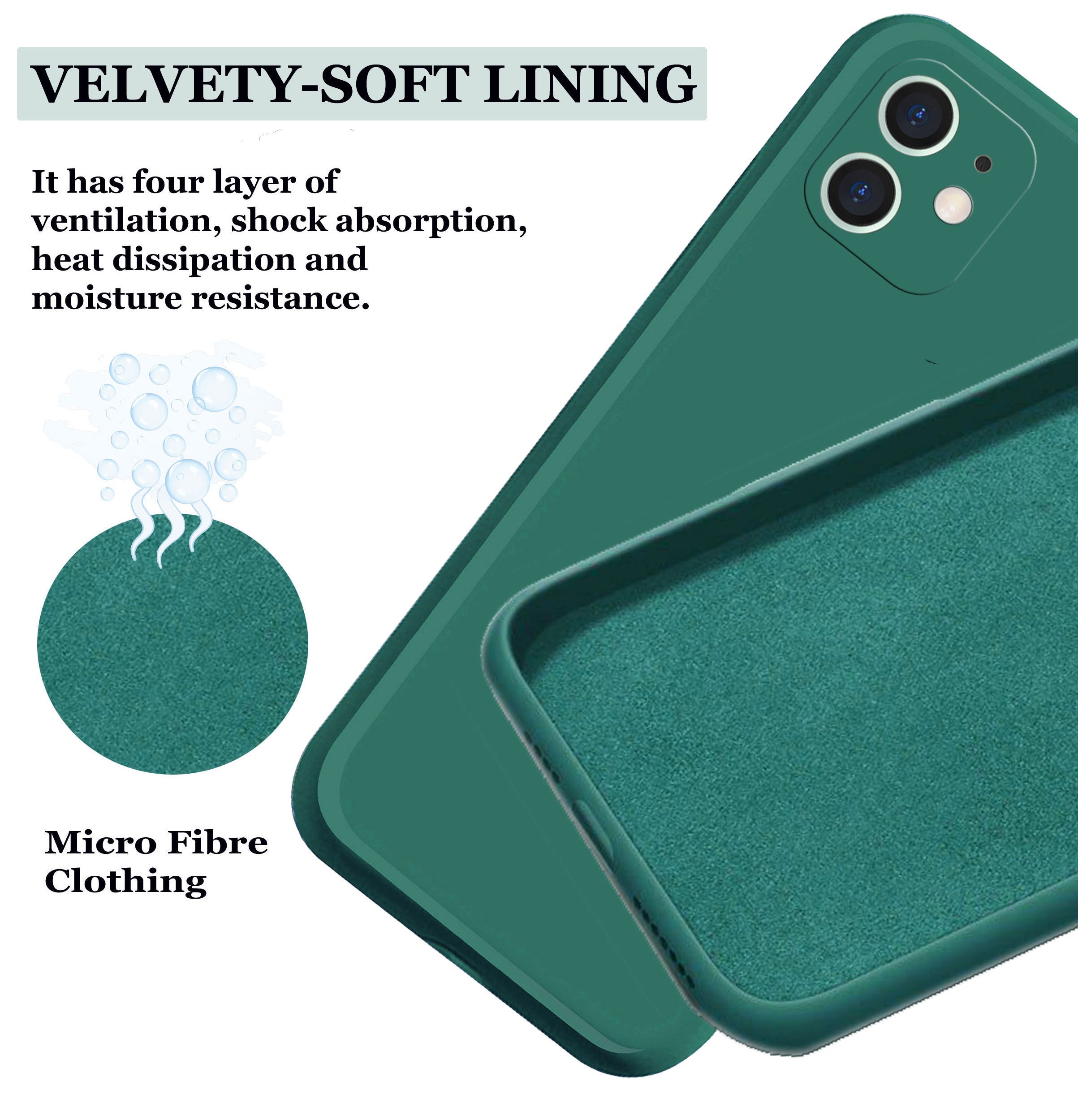 iphone 12 Liquid Silicone Back Cover Case With TPU & Matte Finish - Dark Green