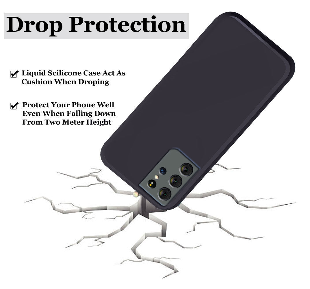 Liquid TPU Silicone Matte Back Cover Case For Samsung S21 Ultra - Black
