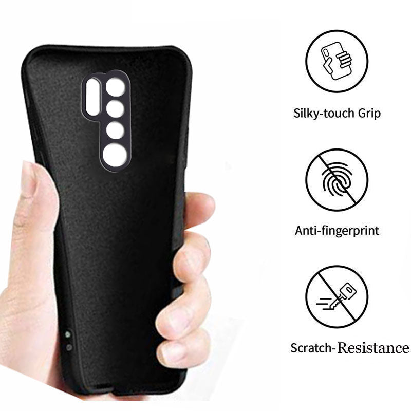 Redmi 9 Prime Liquid Silicone Back Cover Case With TPU & Matte Finish - Black