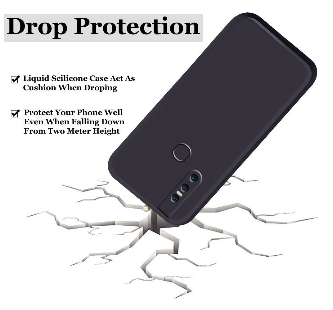 Vivo V15 Liquid Silicone Back Cover Case With TPU & Matte Finish - Black