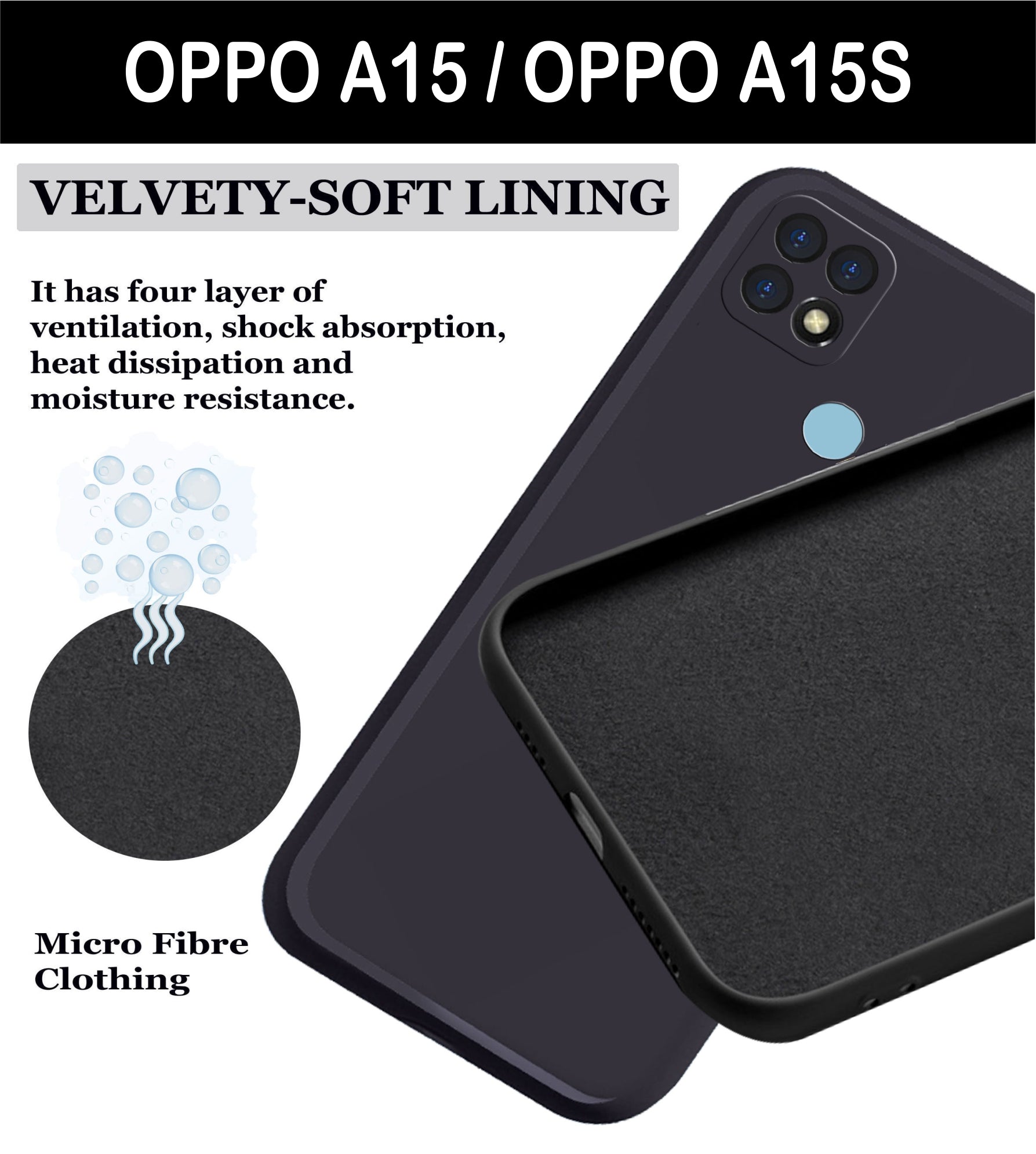 Oppo A15 / Oppo A15s Liquid Silicone Back Cover Case With TPU & Matte Finish - Black
