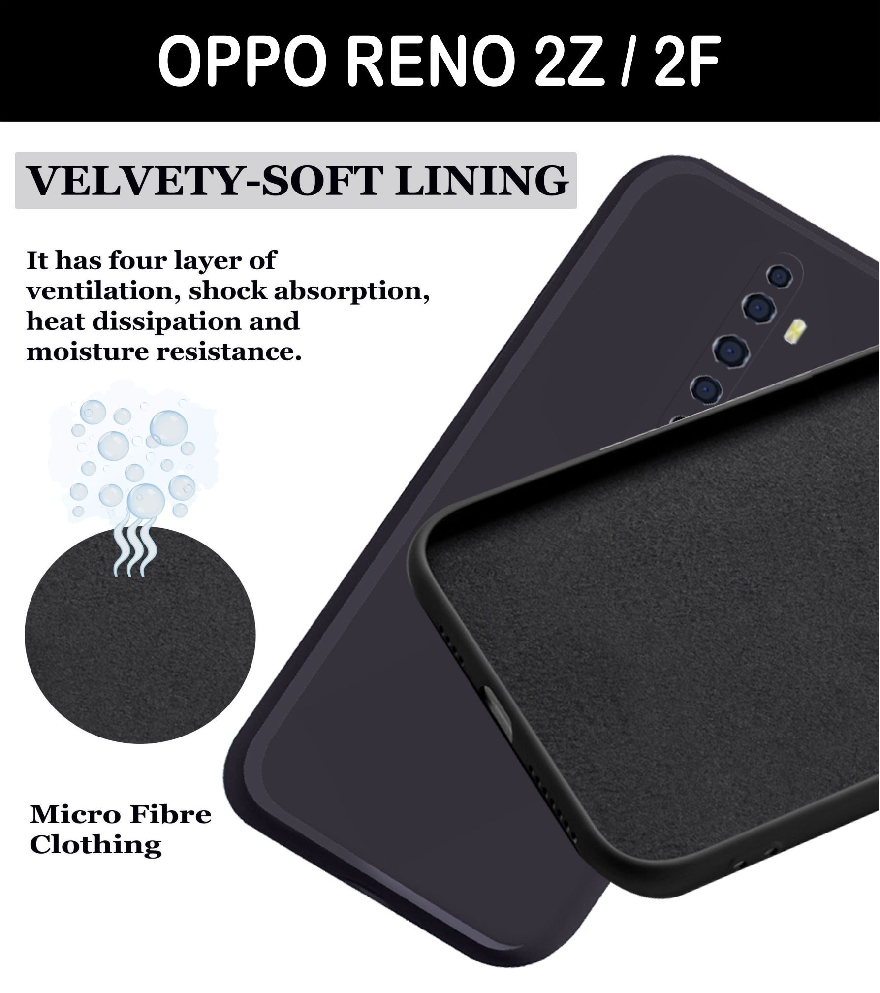 Oppo Reno 2Z / Oppo Reno 2F  Liquid Silicone Back Cover Case With TPU & Matte Finish - Black