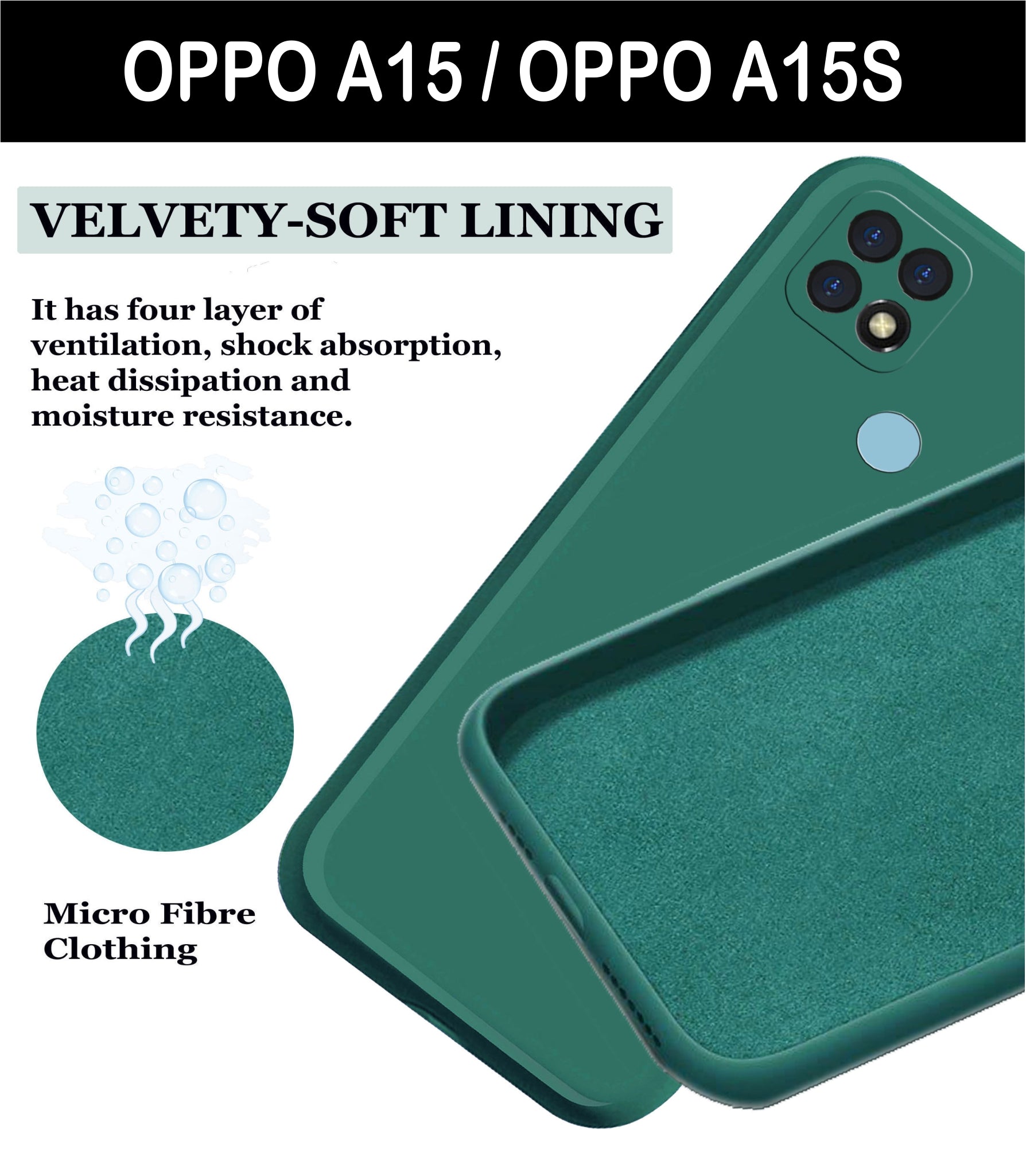 Oppo A15 / Oppo A15s Liquid Silicone Back Cover Case With TPU & Matte Finish -Green