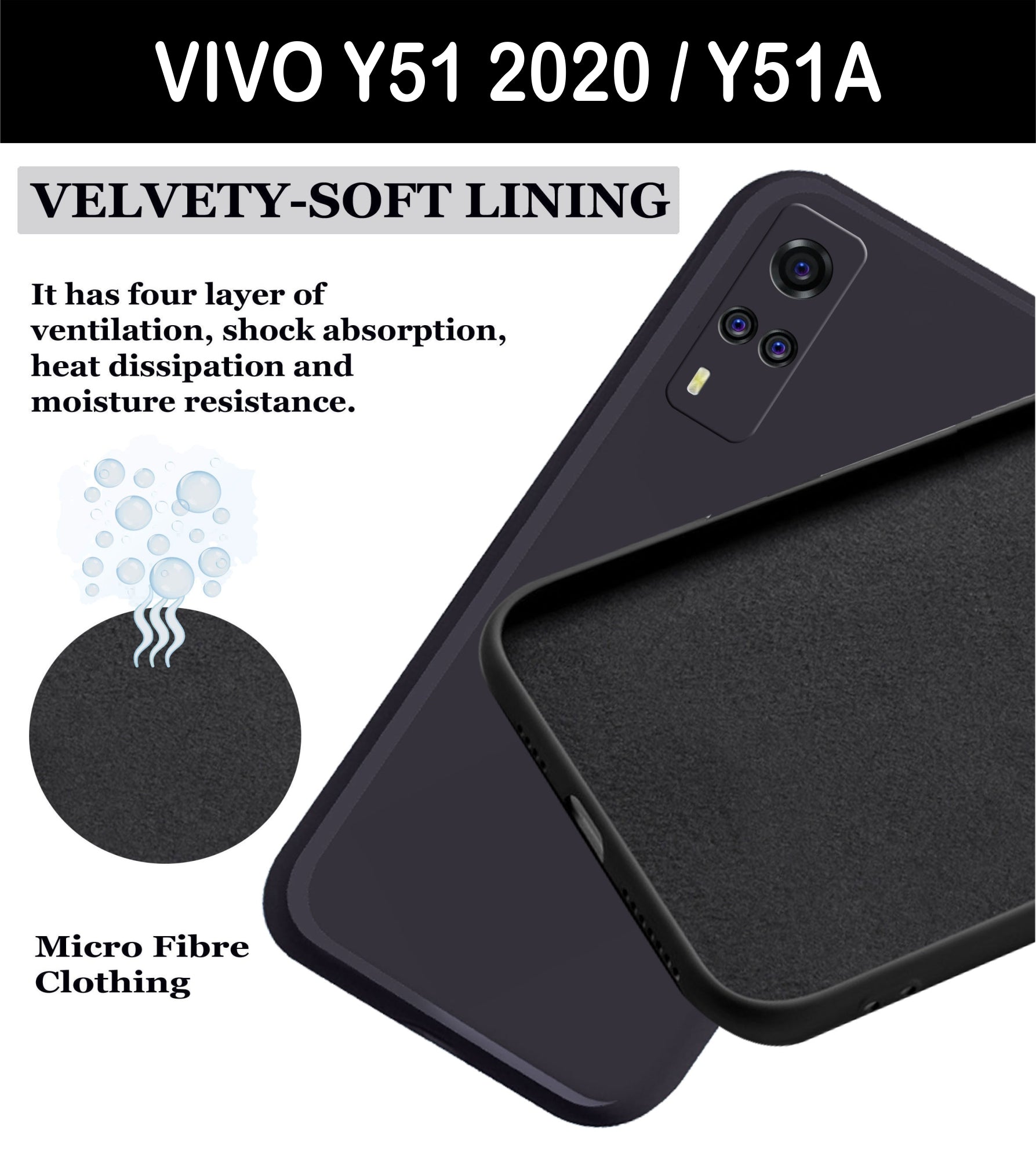 Vivo Y51 2020 / Vivo Y51A  Liquid Silicone Back Cover Case With TPU & Matte Finish - Black