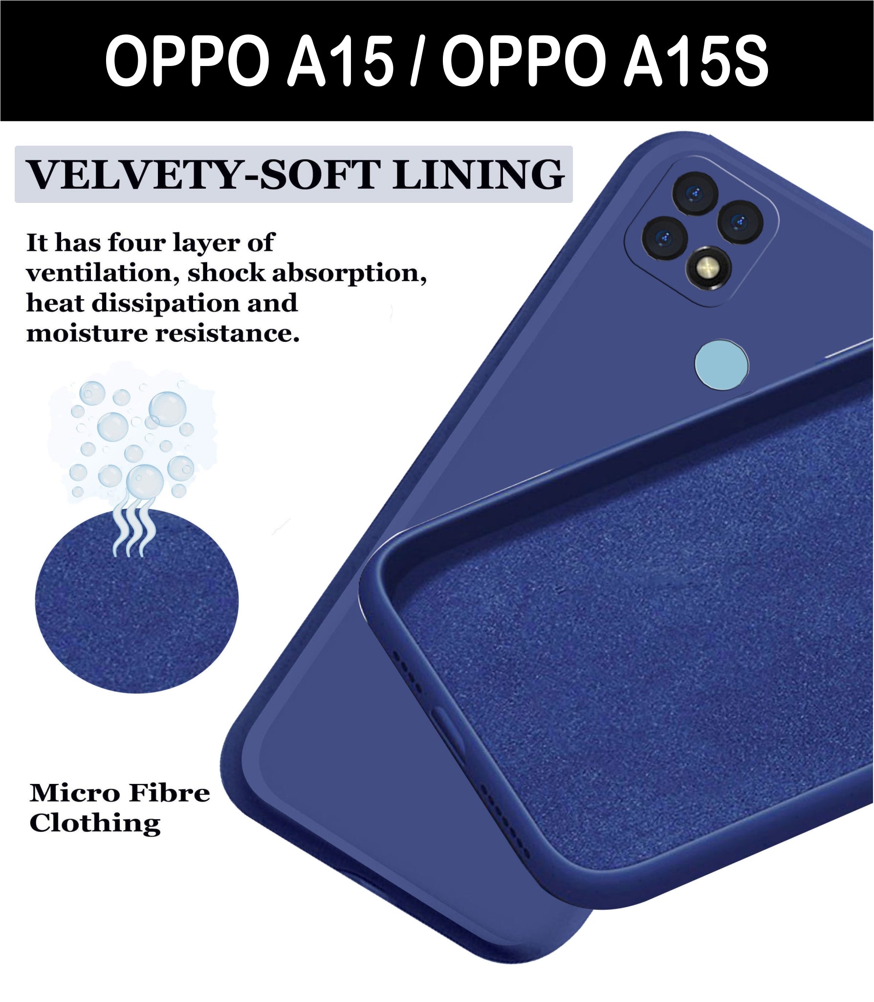Oppo A15 / Oppo A15s Liquid Silicone Back Cover Case With TPU & Matte Finish - Blue