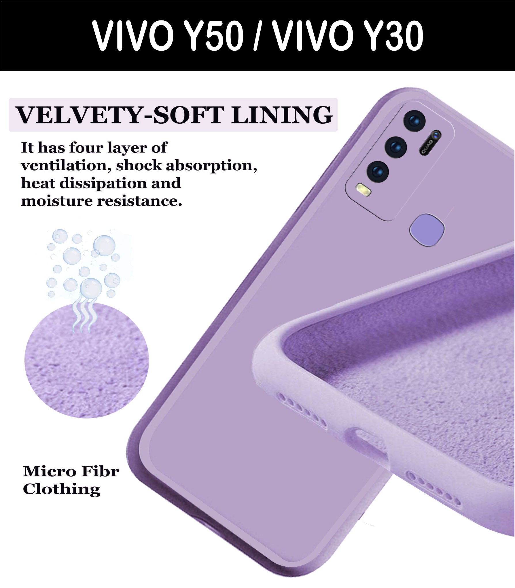 Vivo Y50 / Vivo Y30  Liquid Silicone Back Cover Case With TPU & Matte Finish - Purple