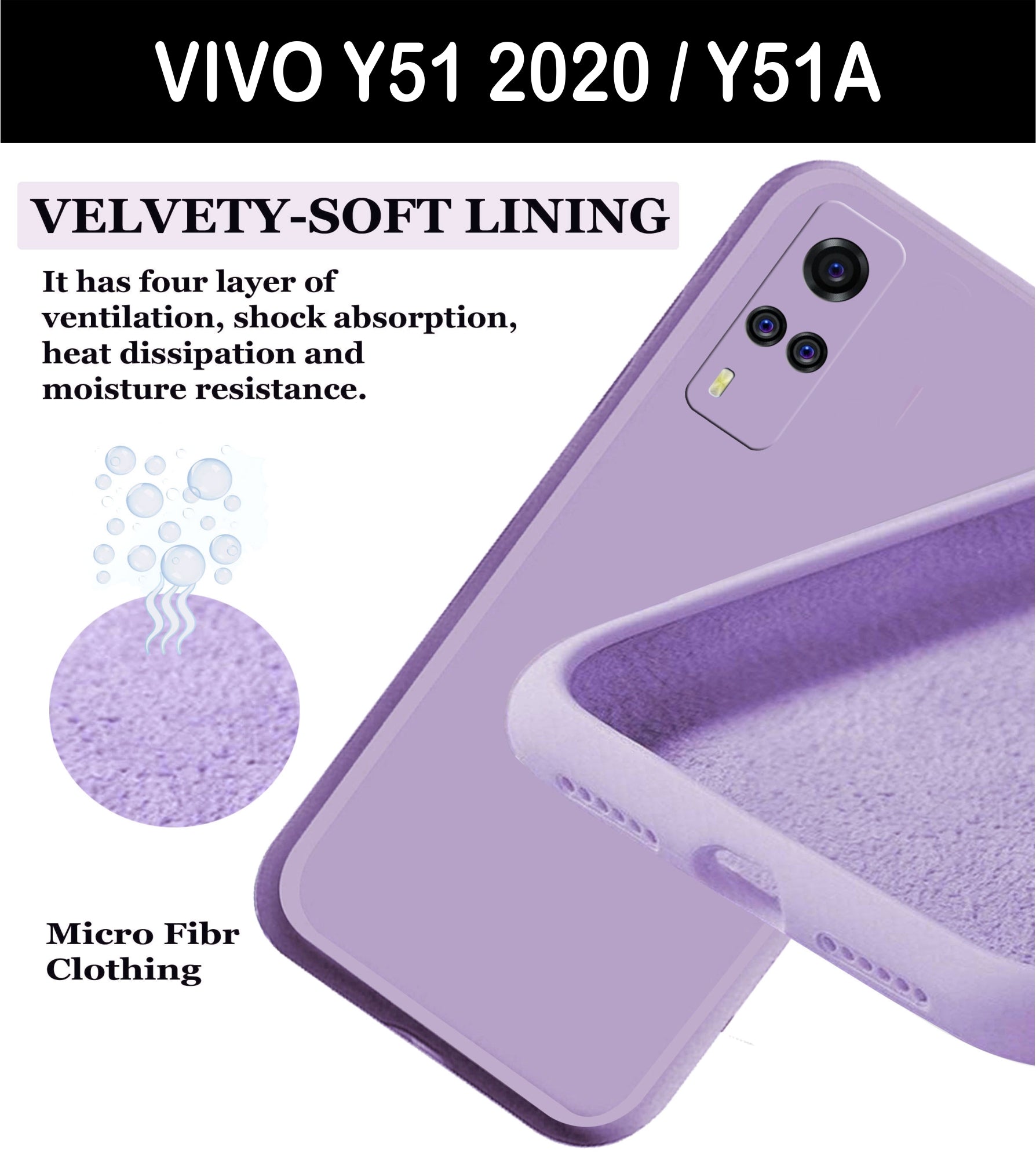 Vivo Y51 2020 / Vivo Y51A  Liquid Silicone Back Cover Case With TPU & Matte Finish - Purple