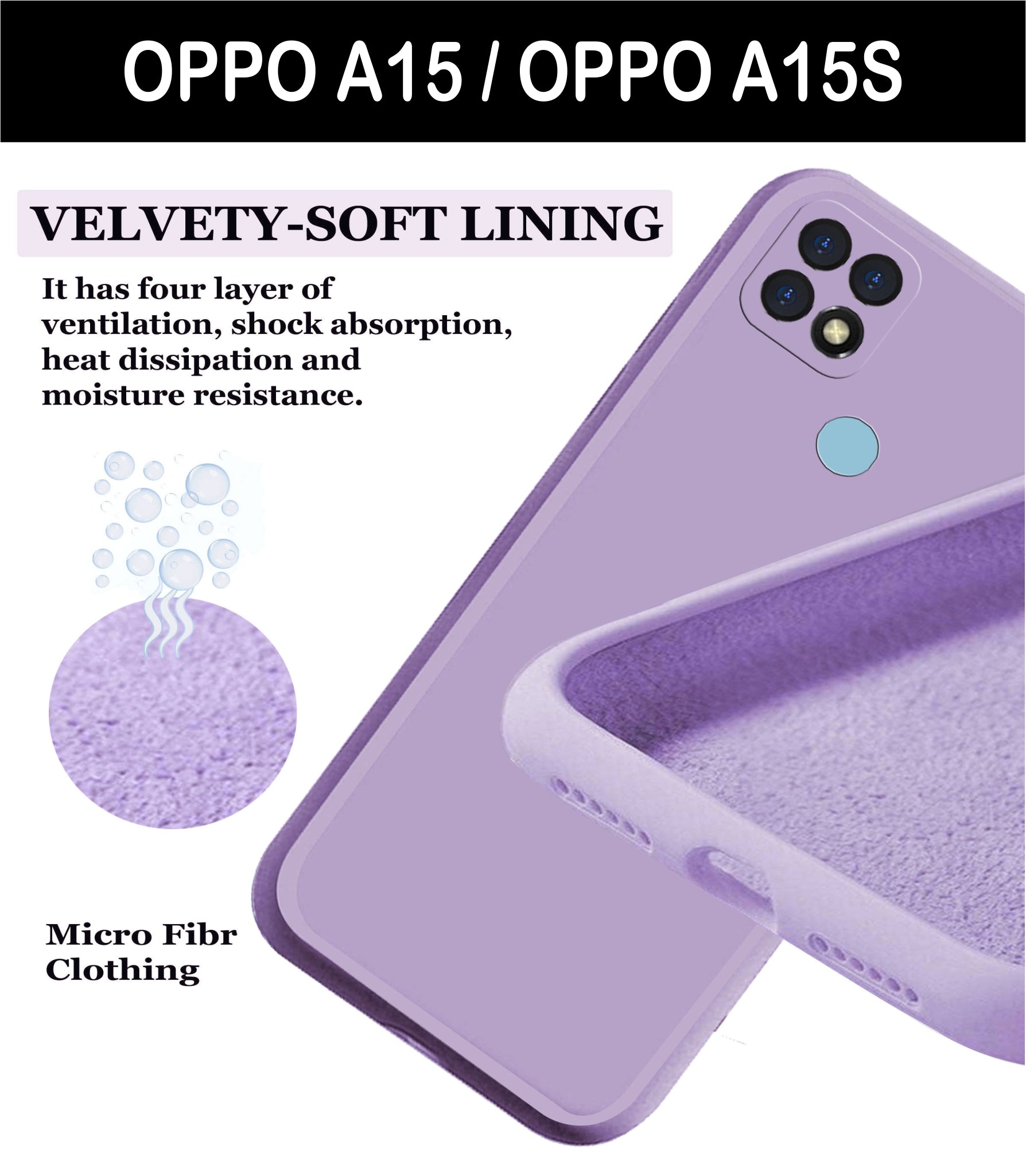 Oppo A15 / Oppo A15s Liquid Silicone Back Cover Case With TPU & Matte Finish - Purple
