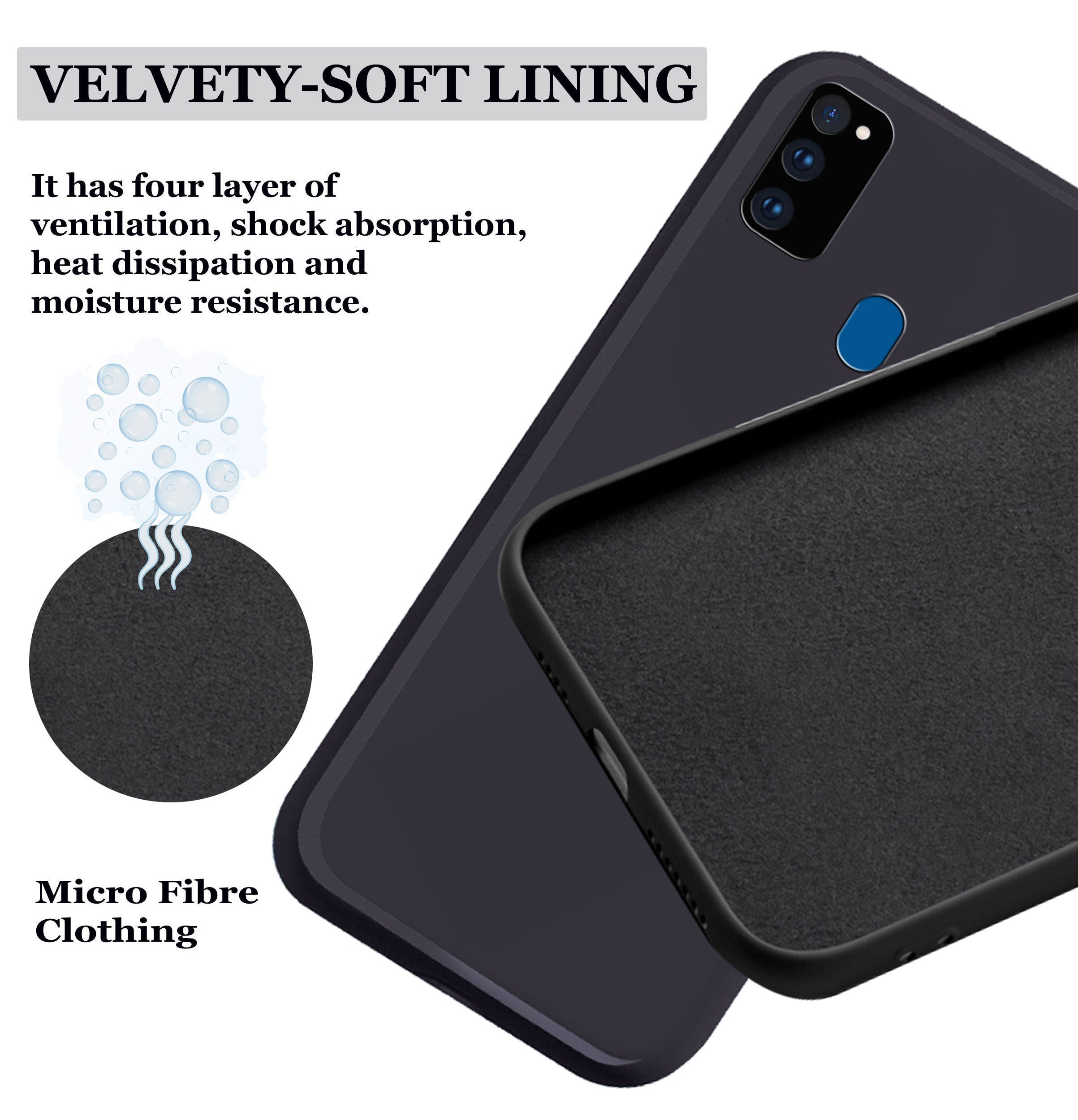 Samsung Galaxy M21/M30s Liquid Silicone Back Cover Case With TPU & Matte Finish - Black