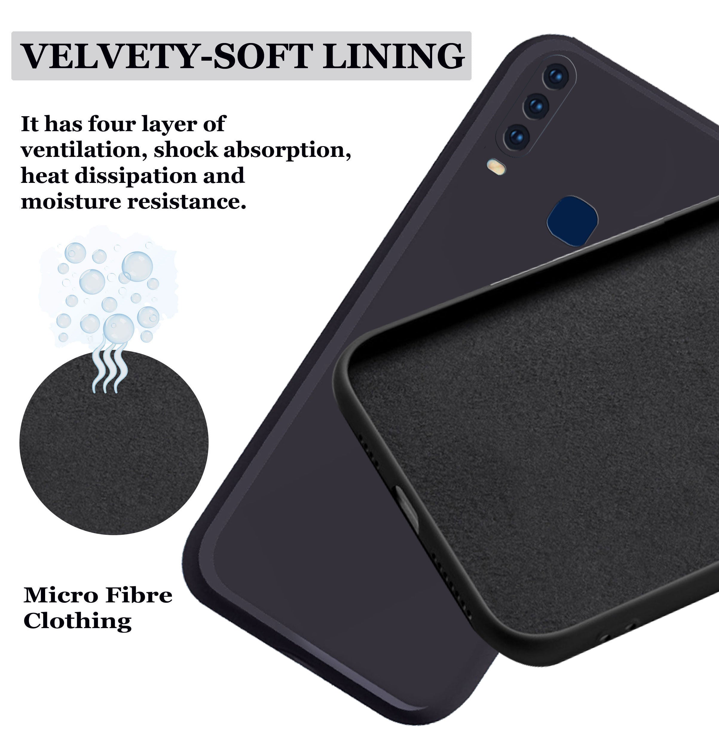 Vivo Y17 Liquid Silicone Back Cover Case With TPU & Matte Finish - Black