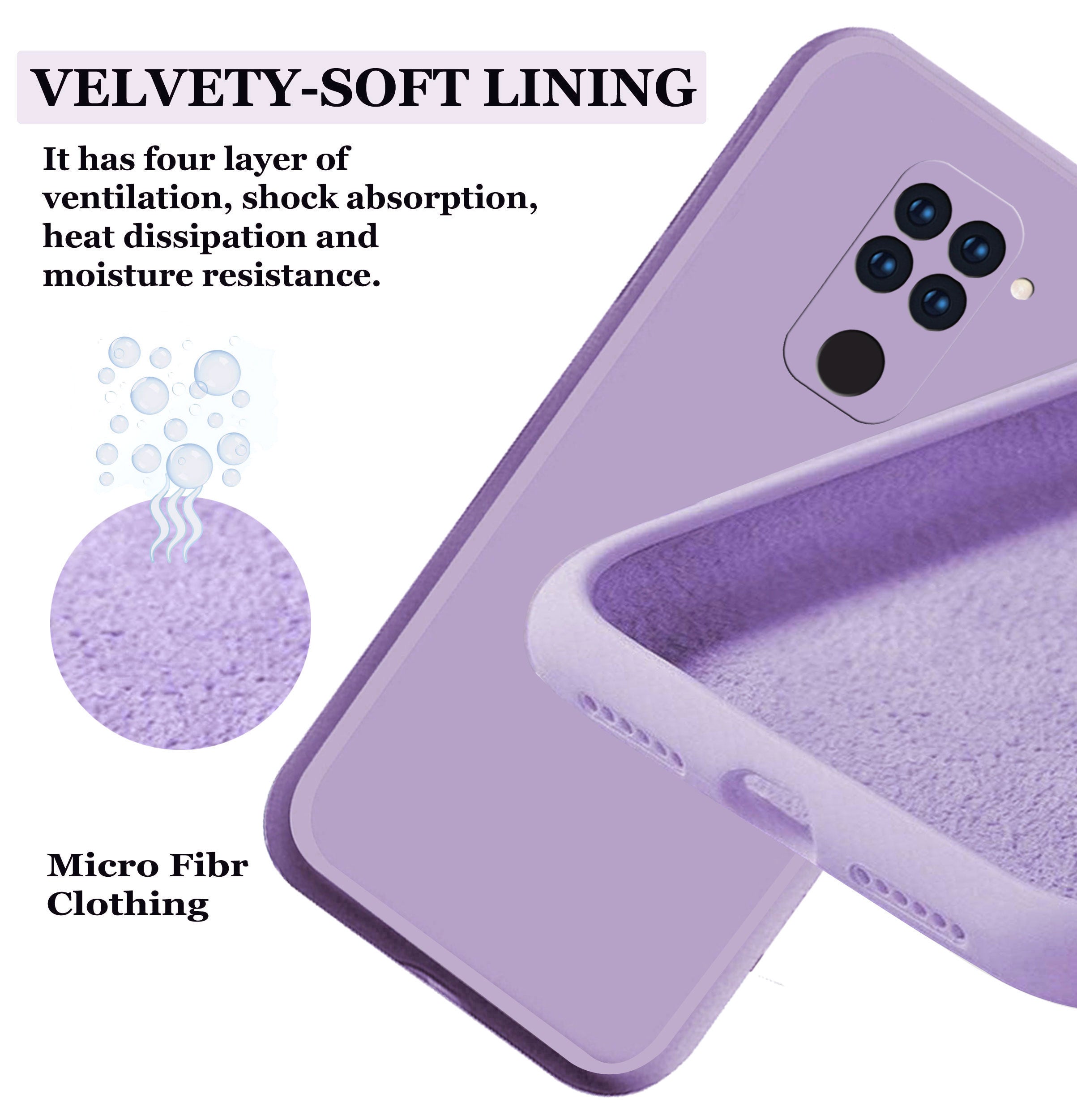 Redmi Note 9 Liquid Silicone Back Cover Case With TPU & Matte Finish - Purple