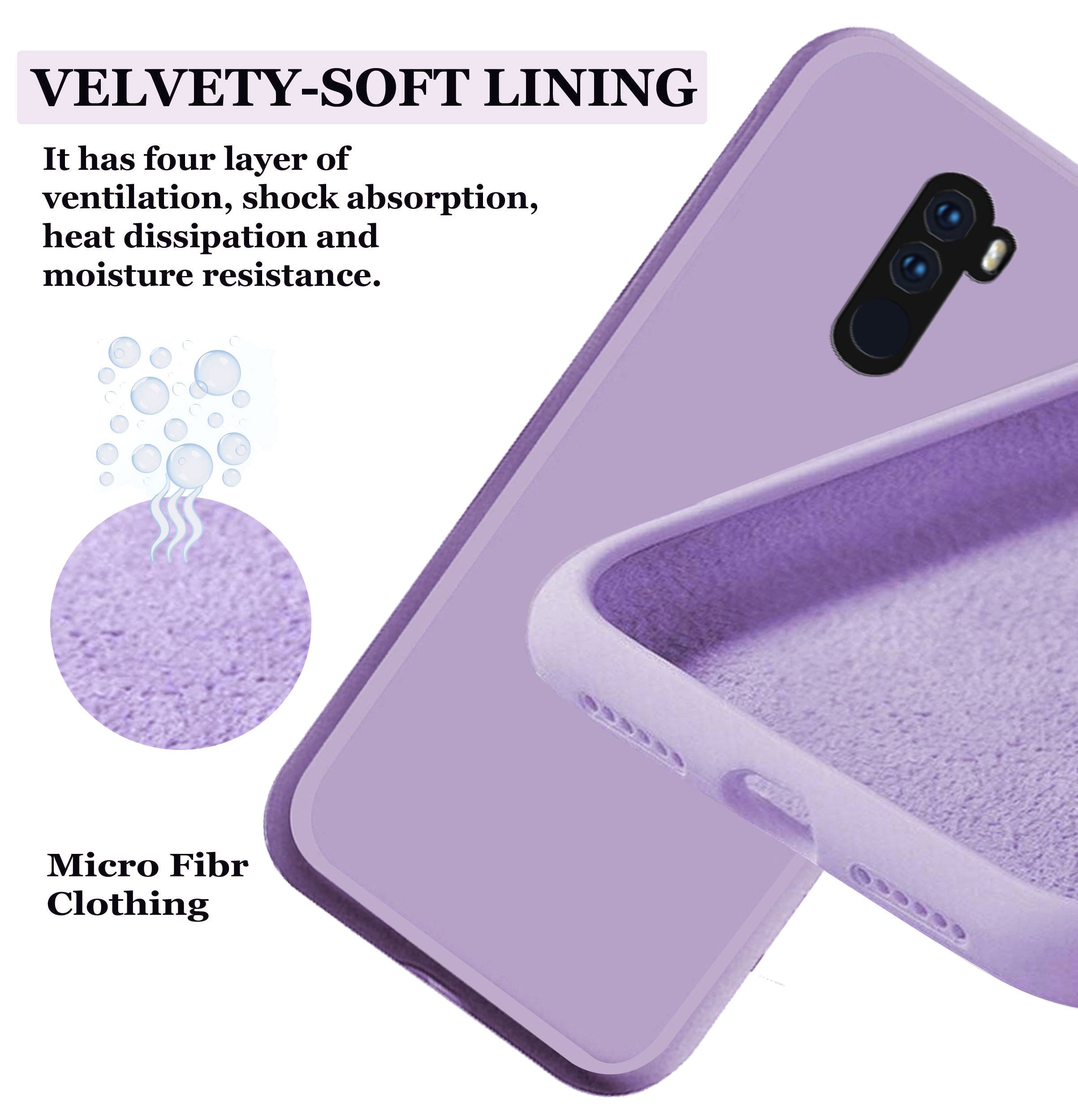 Poco F1 Liquid Silicone Back Cover Case With TPU & Matte Finish - Purple
