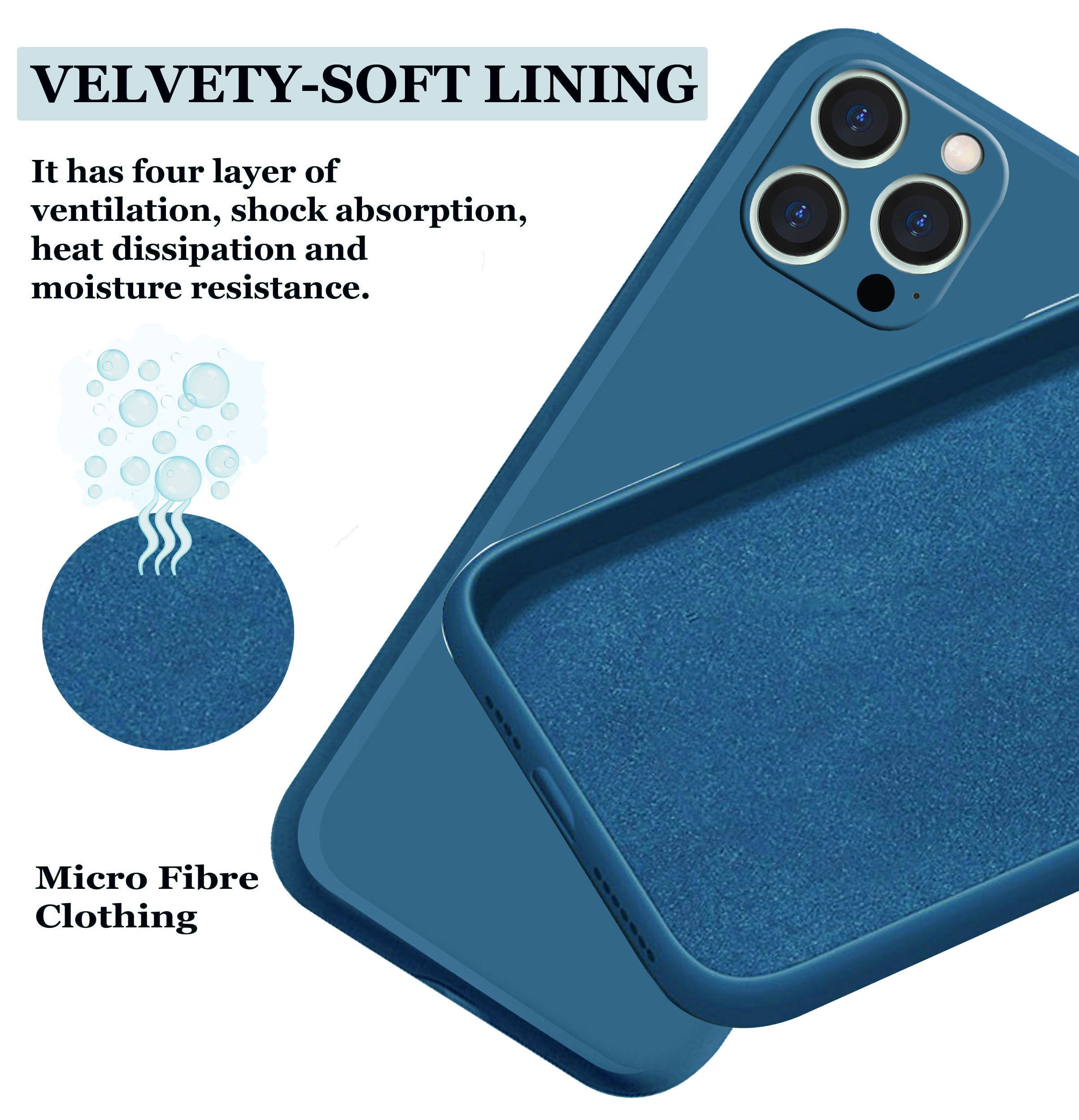 Iphone 13 Pro max Liquid Silicone Back Cover Case With TPU & Matte Finish - Blue