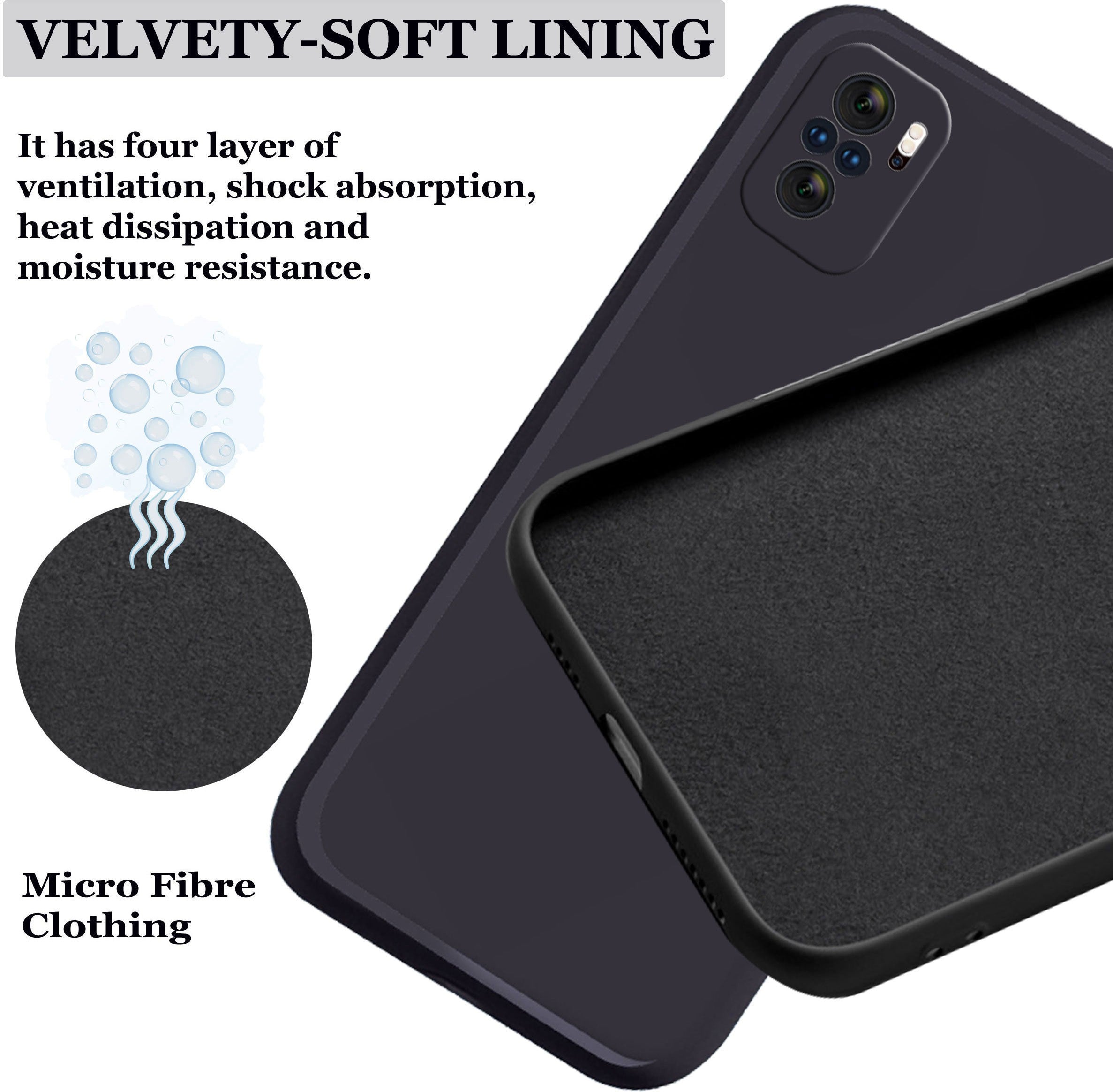 Redmi Note 10  4G / 10S Liquid Silicone Back Cover Case With TPU & Matte Finish - Black