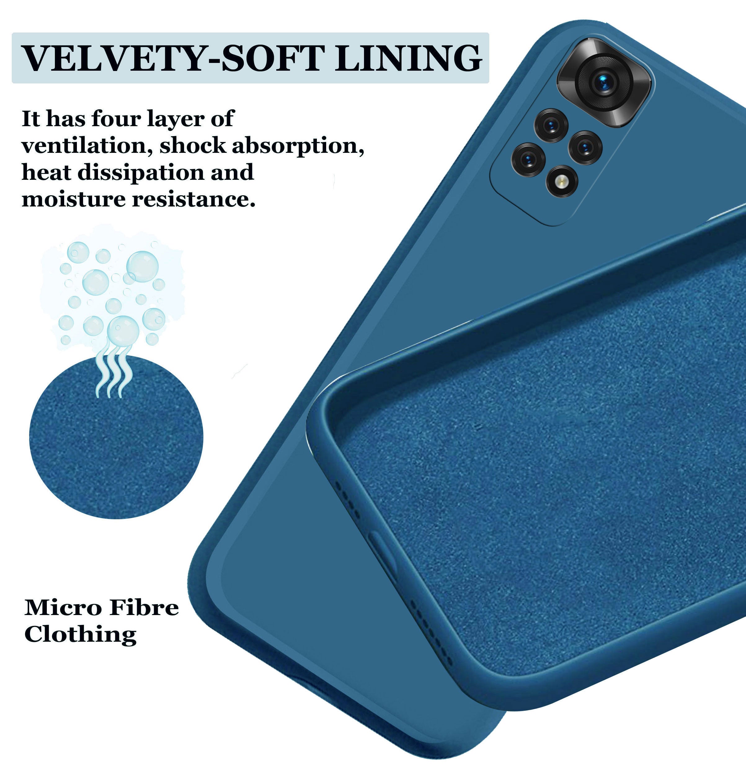Mi Redmi Note 11 / Note 11s Liquid Silicone Back Cover Case With TPU & Matte Finish - Blue