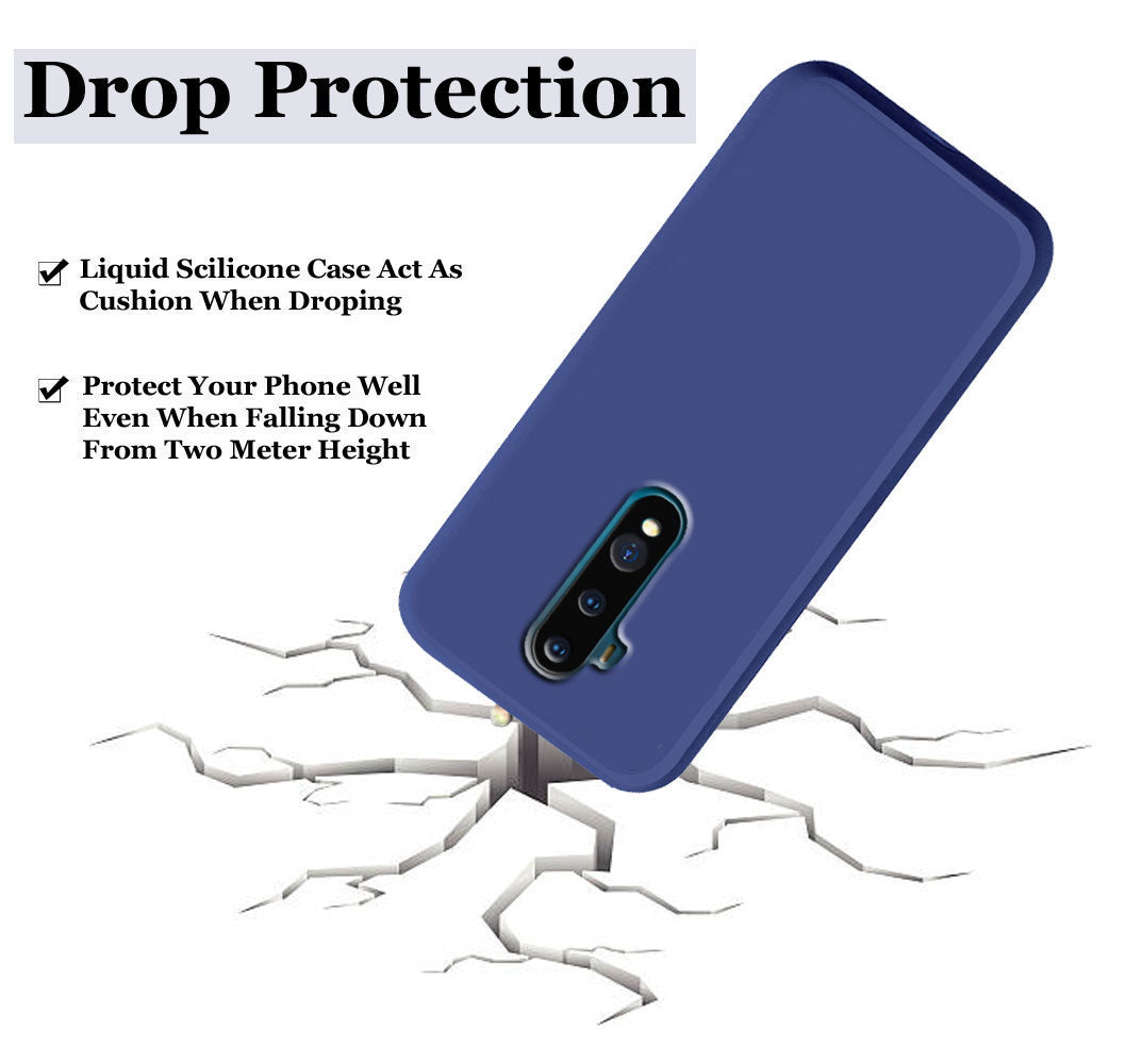 OnePlus 7T Pro Liquid Silicone Back Cover Case With TPU & Matte Finish - Blue