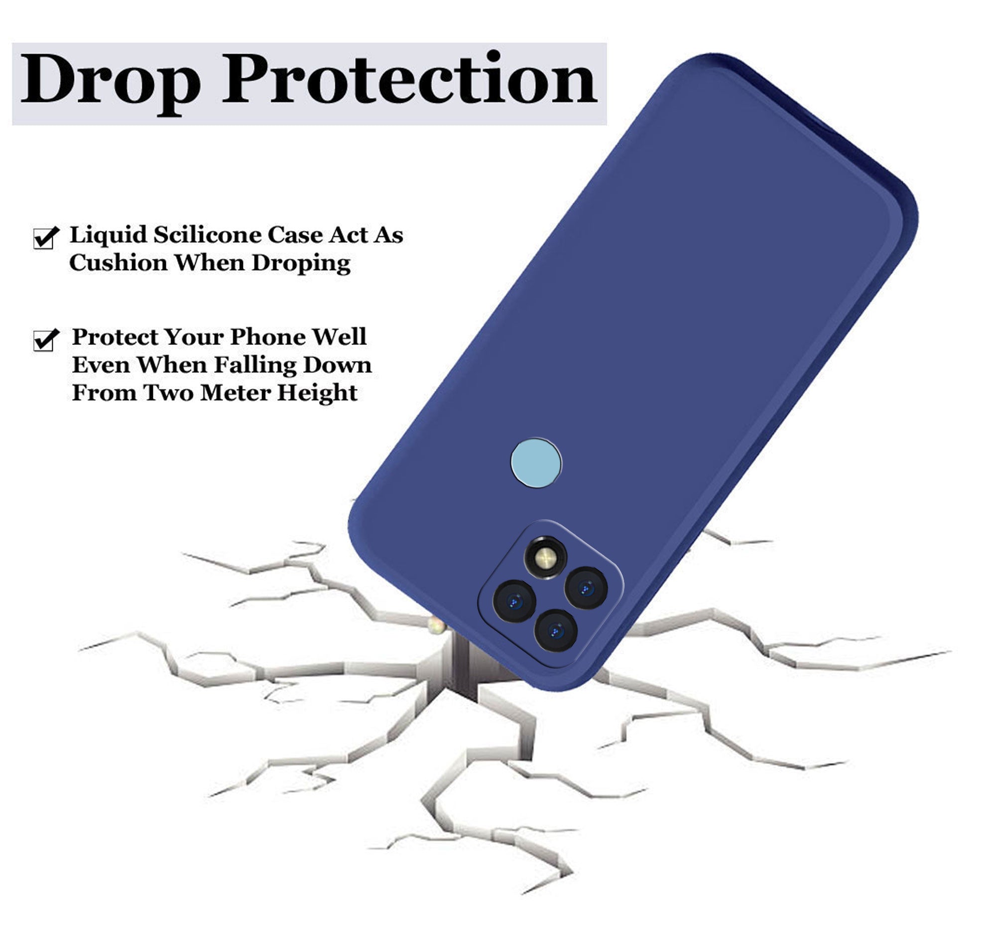Oppo A15 / Oppo A15s Liquid Silicone Back Cover Case With TPU & Matte Finish - Blue