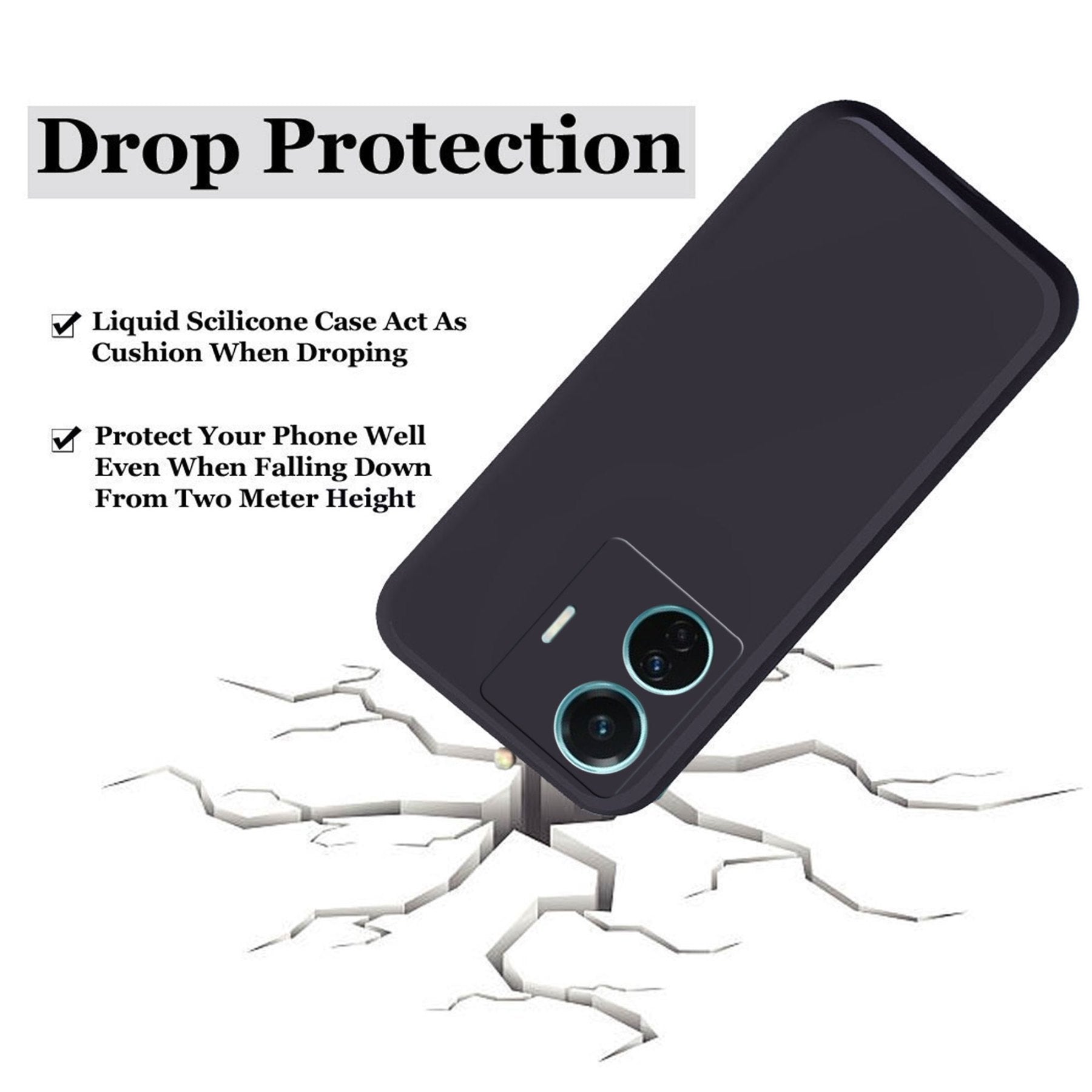 iQOO Z6 Pro 5G / Vivo T1 Pro 5G Liquid Silicone Back Cover Case With TPU & Matte Finish - Black