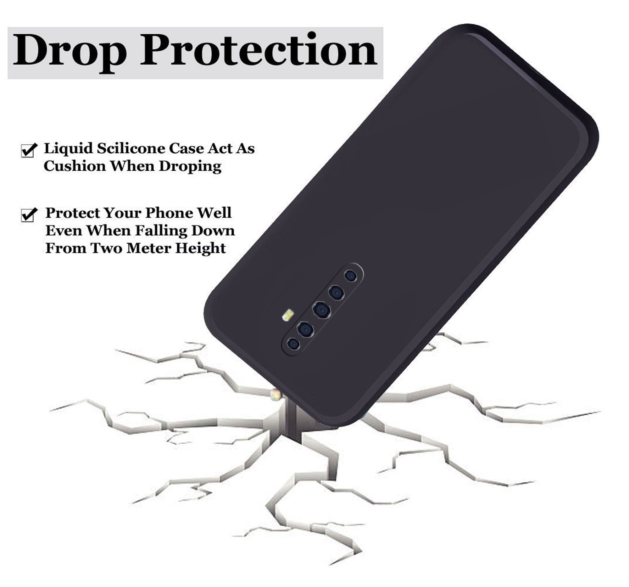 Oppo Reno 2Z / Oppo Reno 2F  Liquid Silicone Back Cover Case With TPU & Matte Finish - Black