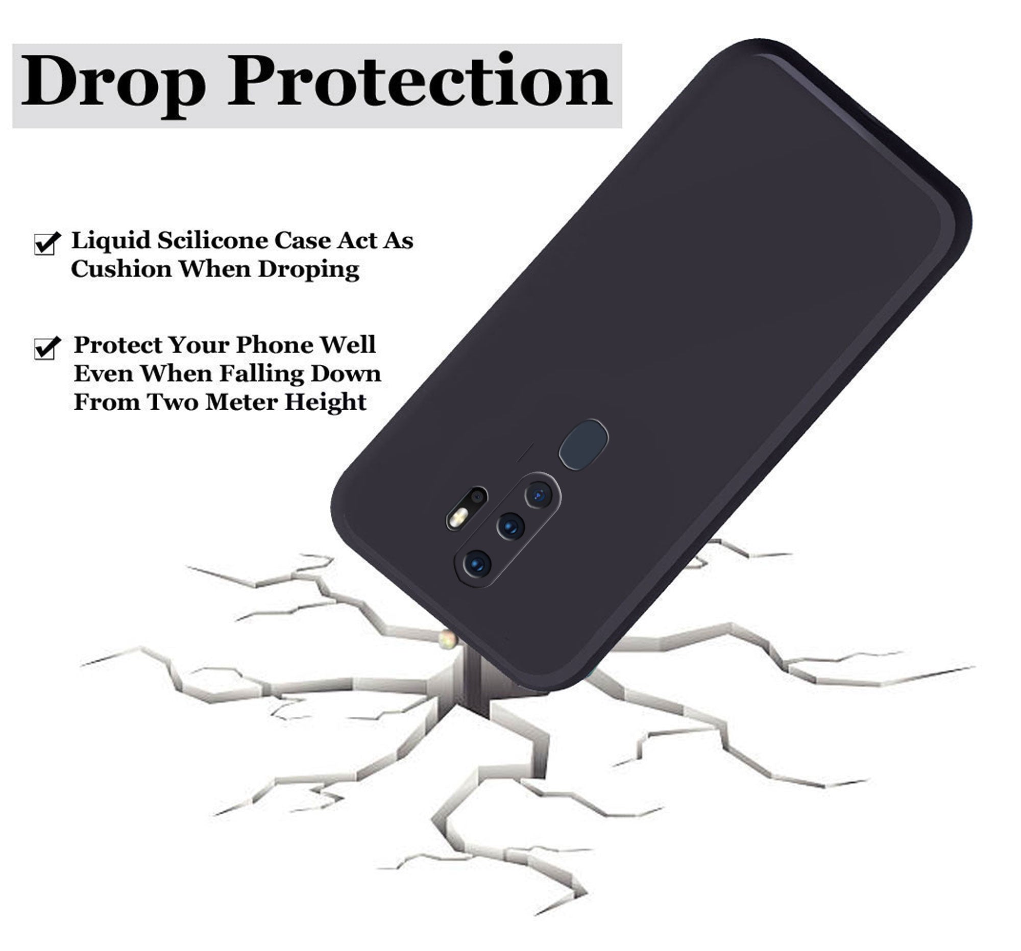 Oppo A5 2020 / A9 2020 Liquid Silicone Back Cover Case With TPU & Matte Finish - Black