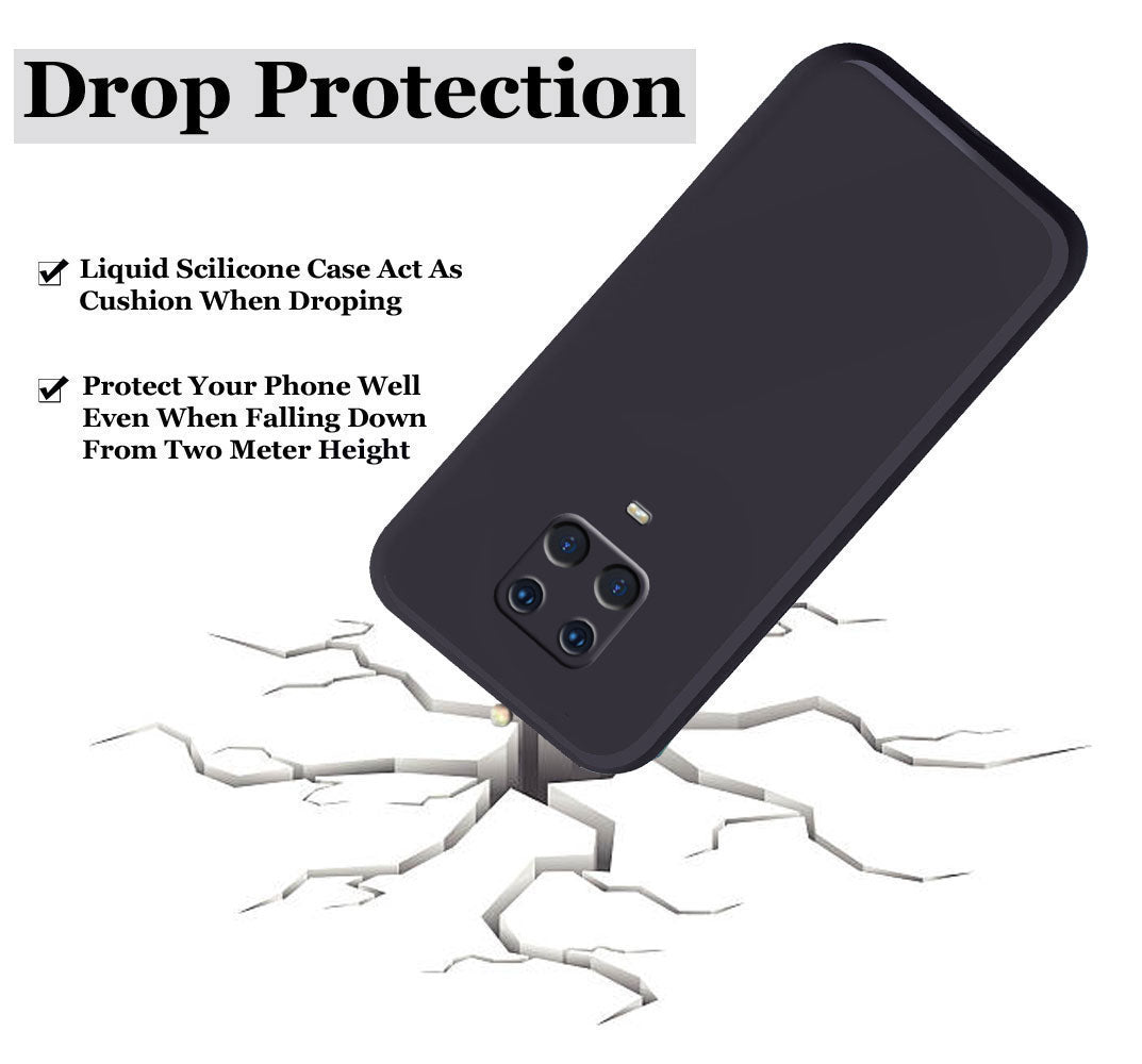 Liquid TPU Silicone Matte Back Cover Case For Redmi Note 9 Pro / Pro Max - Black