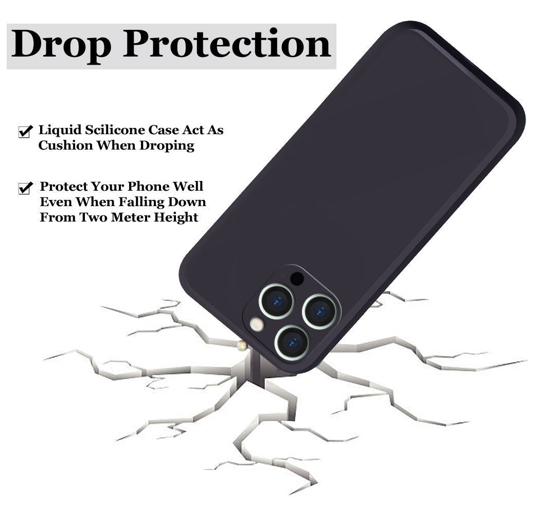 Iphone 13 Pro max Liquid Silicone Back Cover Case With TPU & Matte Finish - Black