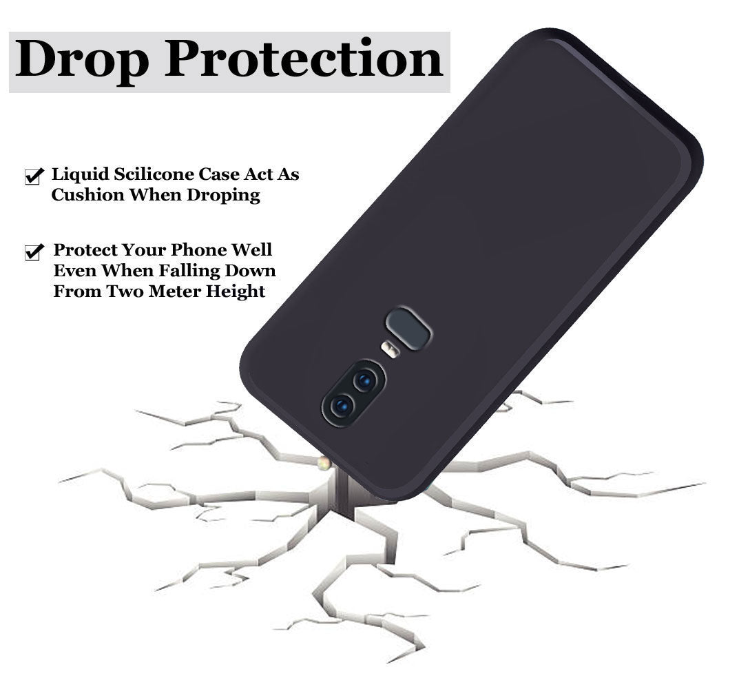 OnePlus 6 Liquid Silicone Back Cover Case With TPU & Matte Finish - Black