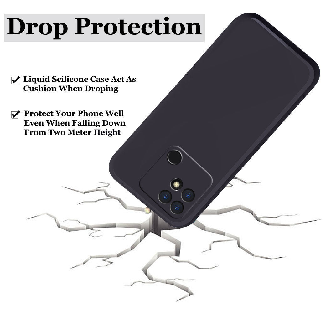 Redmi 10 Power Liquid Silicone Back Cover Case With TPU & Matte Finish - Black