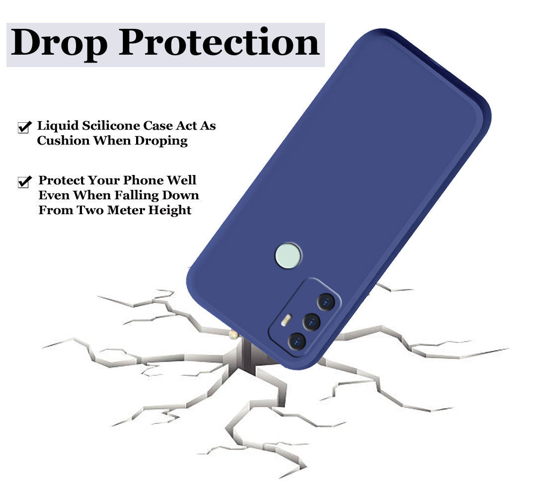 Oppo A53 Liquid Silicone Back Cover Case With TPU & Matte Finish - Blue