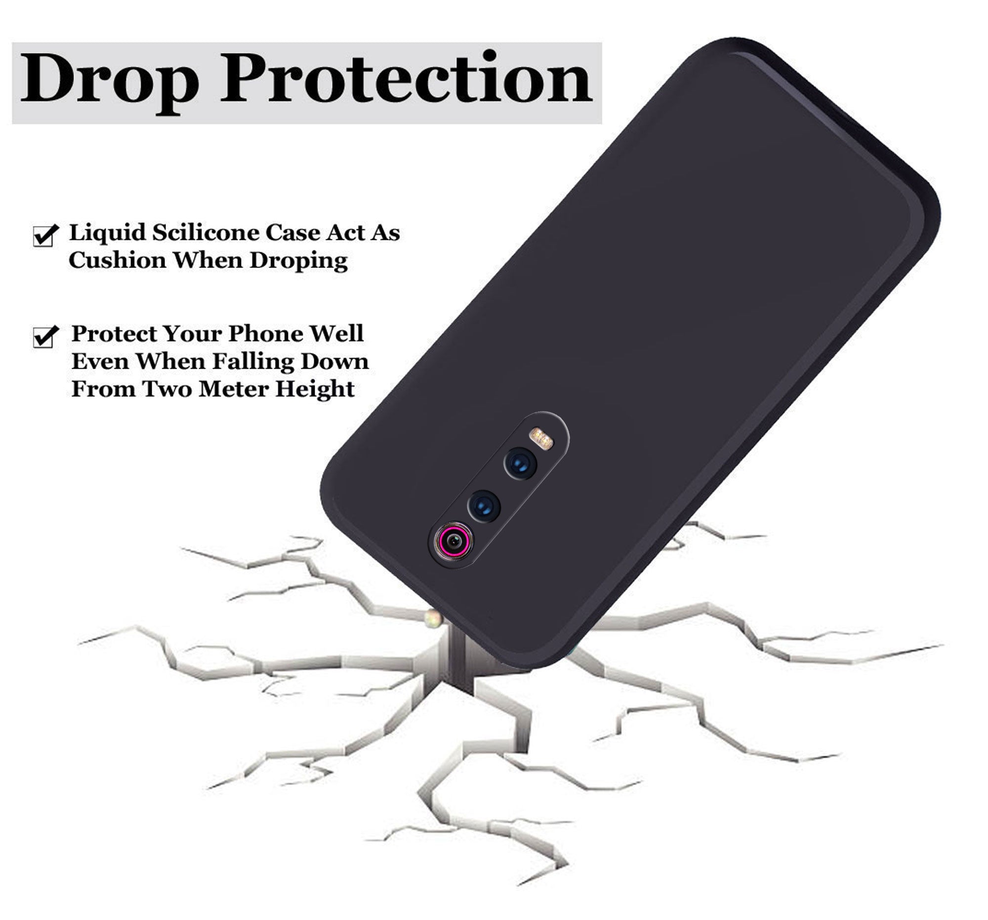 Mi Redmi K20 / K20 Pro Liquid Silicone Back Cover Case With TPU & Matte Finish - Black
