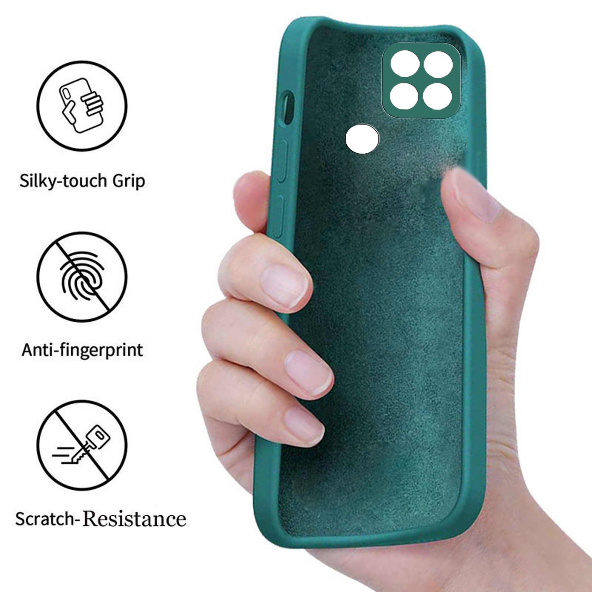 Oppo A15 / Oppo A15s Liquid Silicone Back Cover Case With TPU & Matte Finish -Green