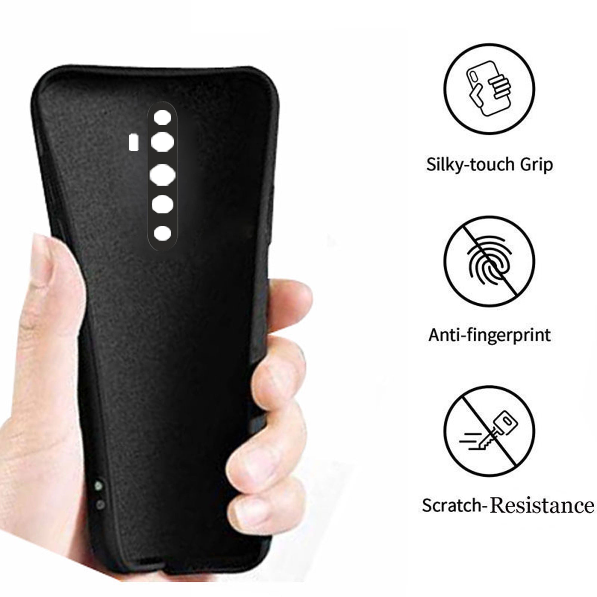 Oppo Reno 2Z / Oppo Reno 2F  Liquid Silicone Back Cover Case With TPU & Matte Finish - Black