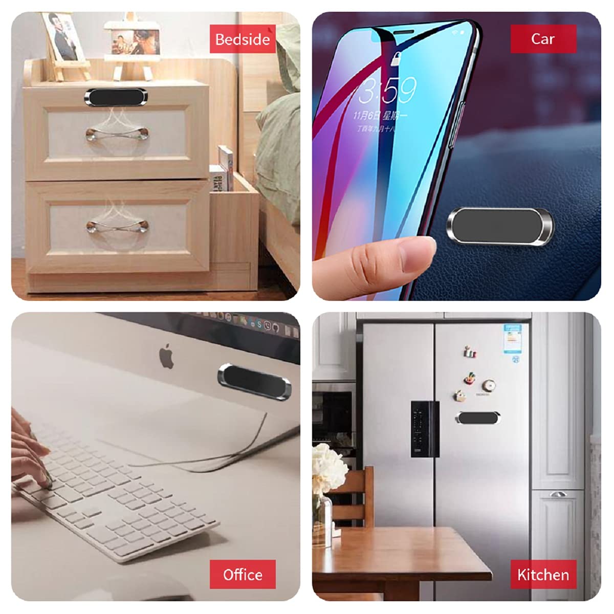 Magnetic Car-Home-Office Mobile Phone Holder (Silver)